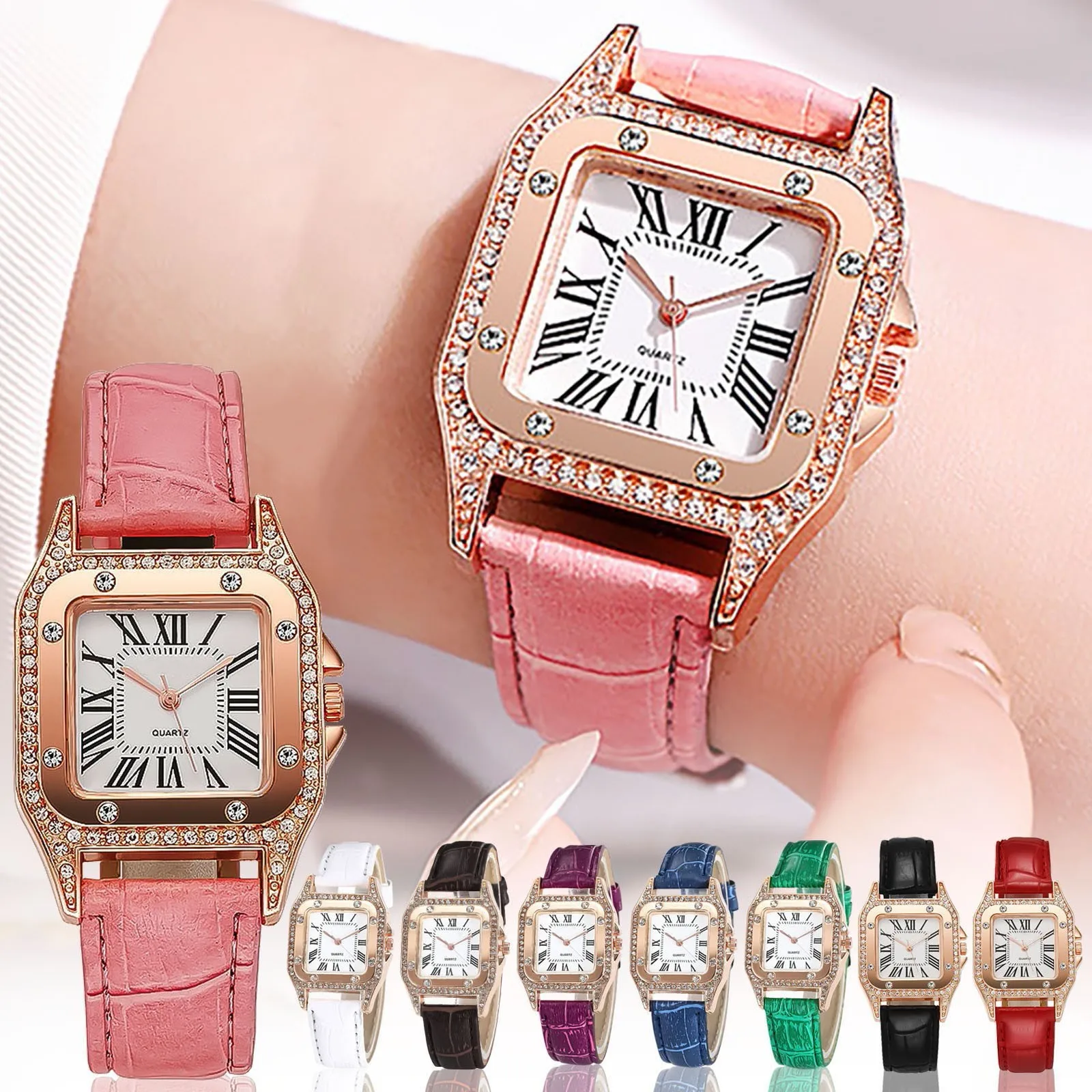 2024 neue Uhren für Frauen Quadrat Roségold Armbanduhren Mode Leder Marke Uhren Damen Quarzuhr Uhr montre femme