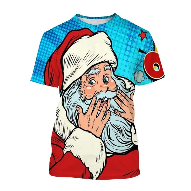 

3D Print Abstract Santa Clause Graphic Men's T-Shirt Funny Christmas Theme Short Sleeve Tees Loose Casual Breathable O-Neck Tops