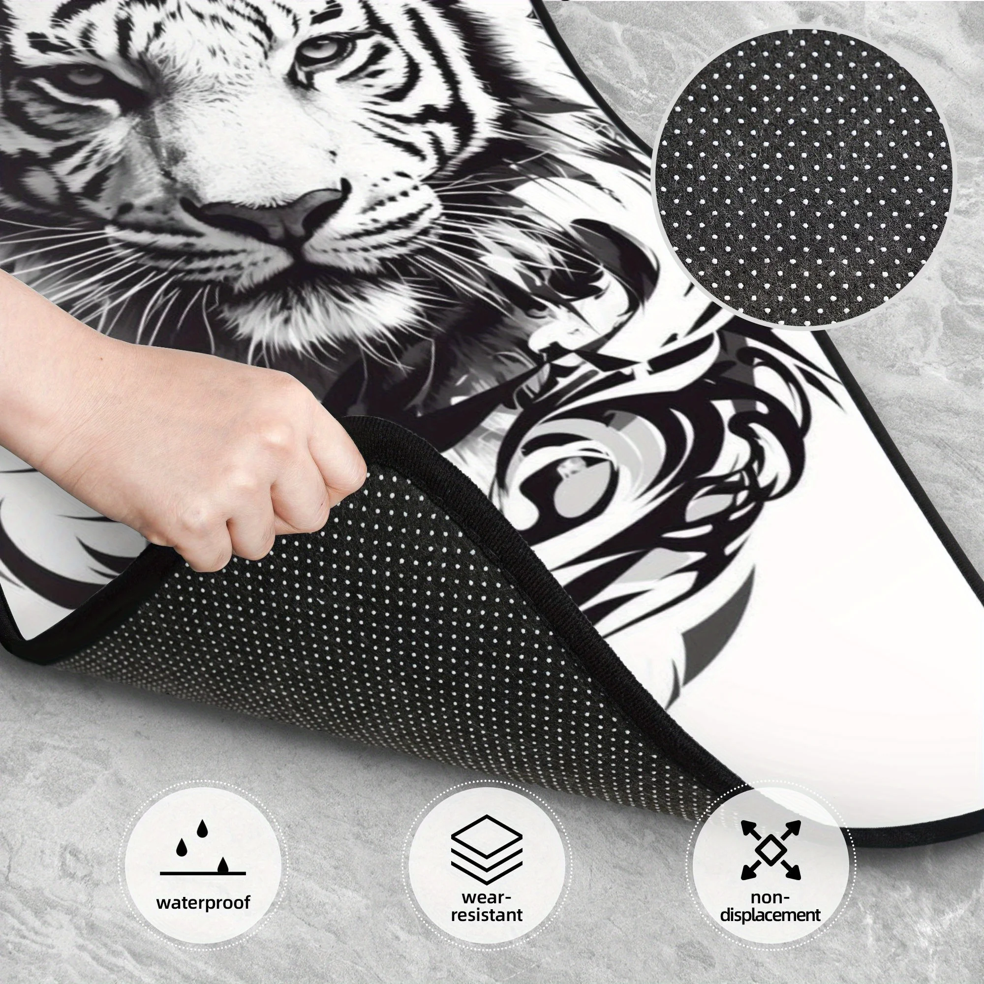 Set Of 4 Artistic Tiger Pattern Car Floor Mats, Featuring Polyester Fabric, Complete Coverage For Front And Back, Enhancing Inte