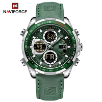 NAVIFORCE Original Brand Green Men Watches Creative Quartz Digital Male Clock Military Sport Genuine Leather Business Wristwatch