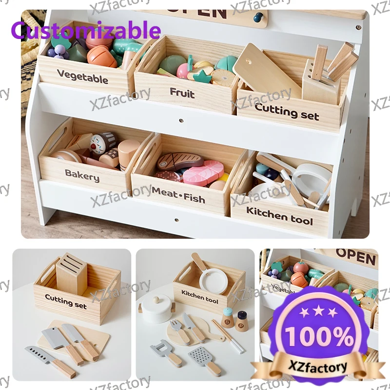 Factory Direct 2026 Top RatedChildren's store commissary toy play house supermarket wooden kitchen fruit cut chile kindergarten