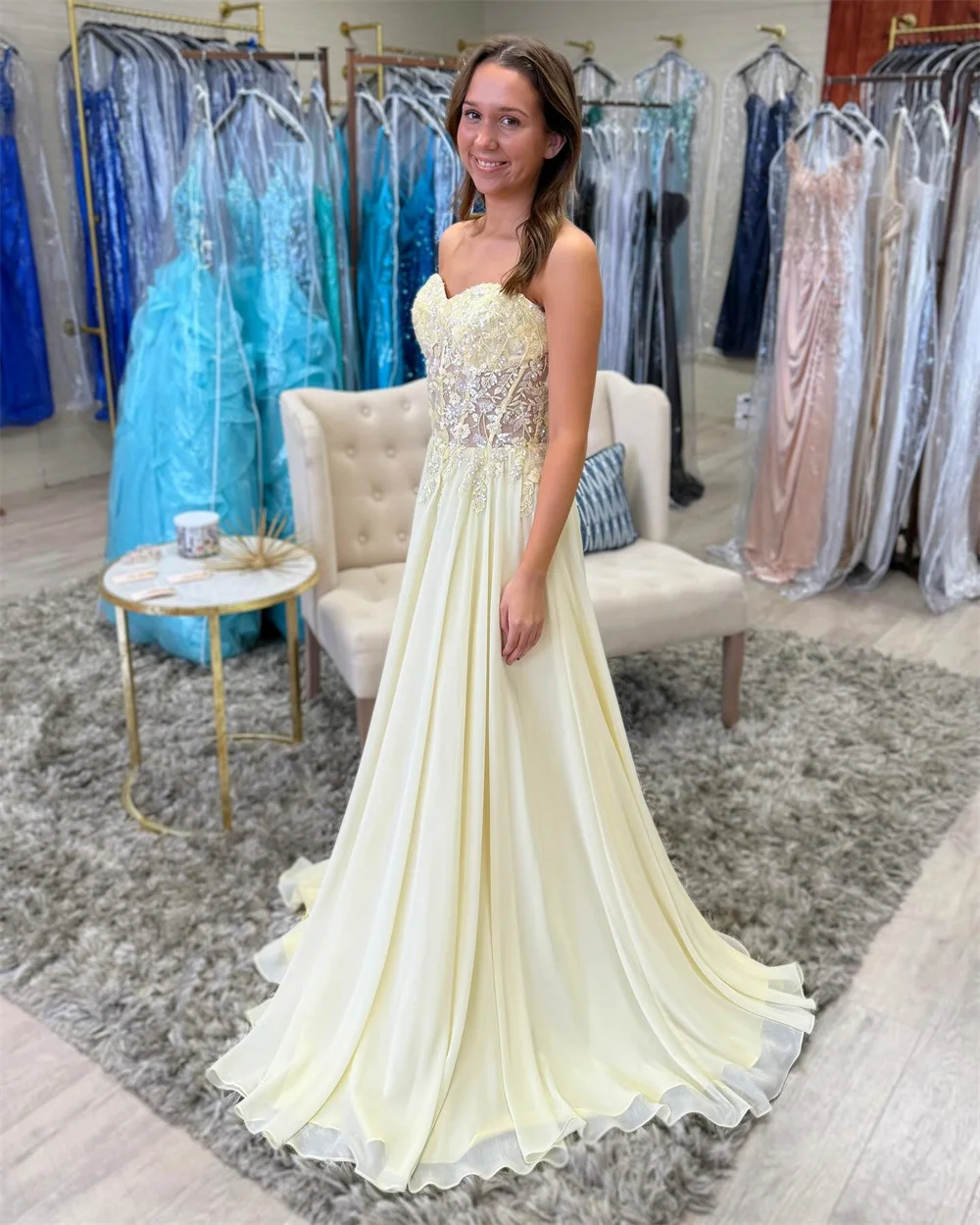 Amanda Customized Strapless Beaded Illusion Prom Dresses Appliques Lace-Up vestidos de noche Pleated Floor-Length Formal Evening