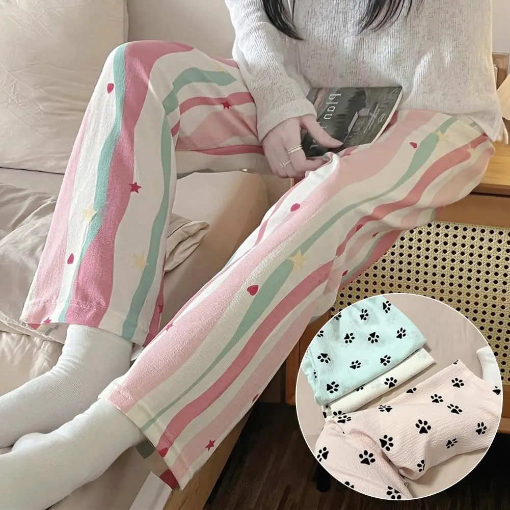 NEW Cartoon Print Women's Sleepwear Pants Loose-fit Outerwear For Home Air Conditioning Summer Autumn Style Casual Trousers S3N4