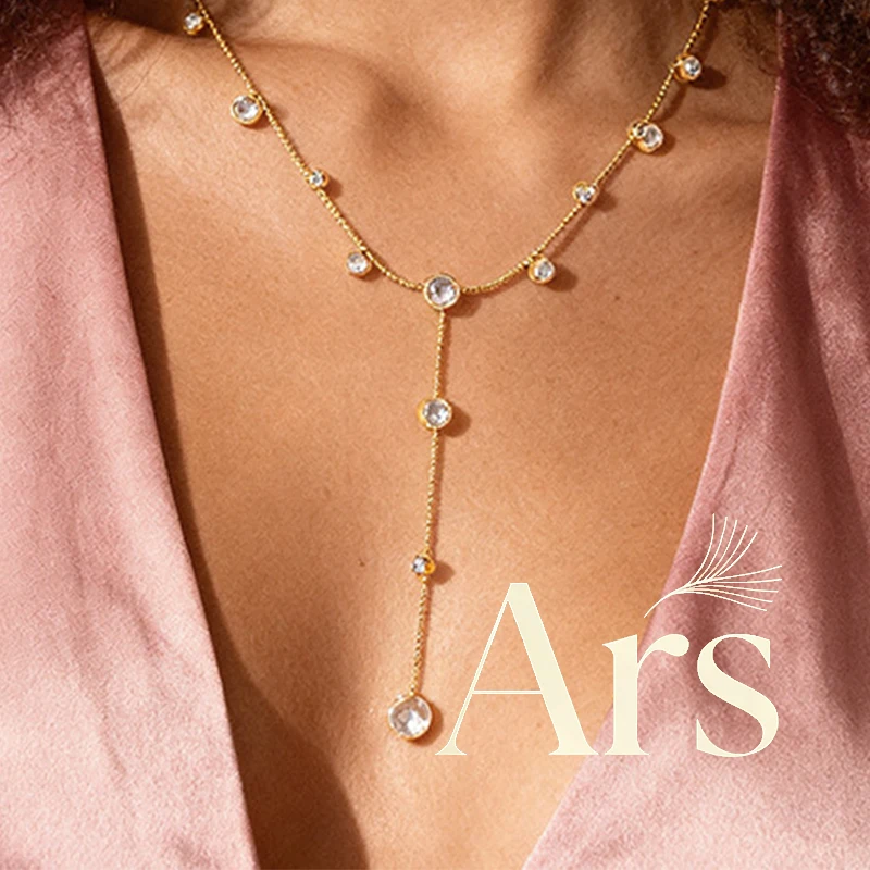 Ars Stainless Steel Y Necklaces for Women 18K Gold Plated Inlaid Zircon Long Chain Necklace Sweater Necklaces Dainty Necklace