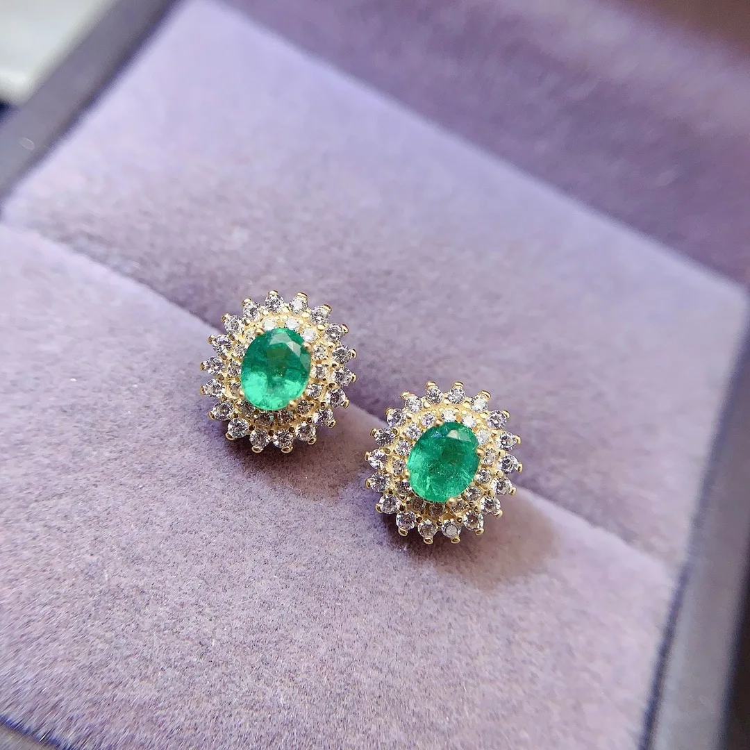 

SHILOVEM 925 Sterling Silver Natural Emerald Stud Earrings Classic Fine Jewelry Women Wedding Gift Wholesale le04056892agml