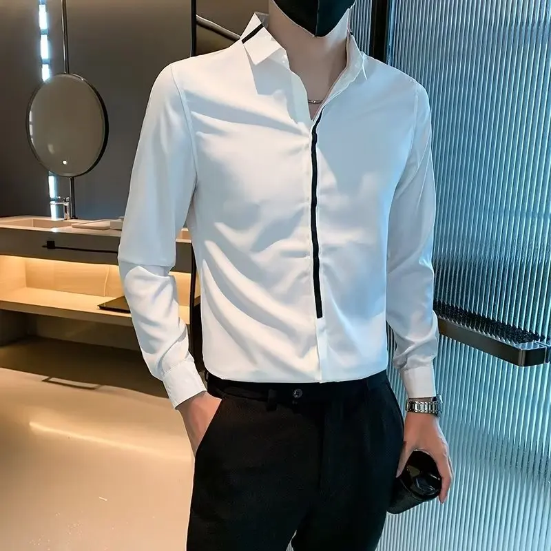 Long-sleeved Simple Shirt Men Spring Autumn Business Casual Slim Fit Single Breasted Blouse Men Fashion Streetwear Brand Clothes