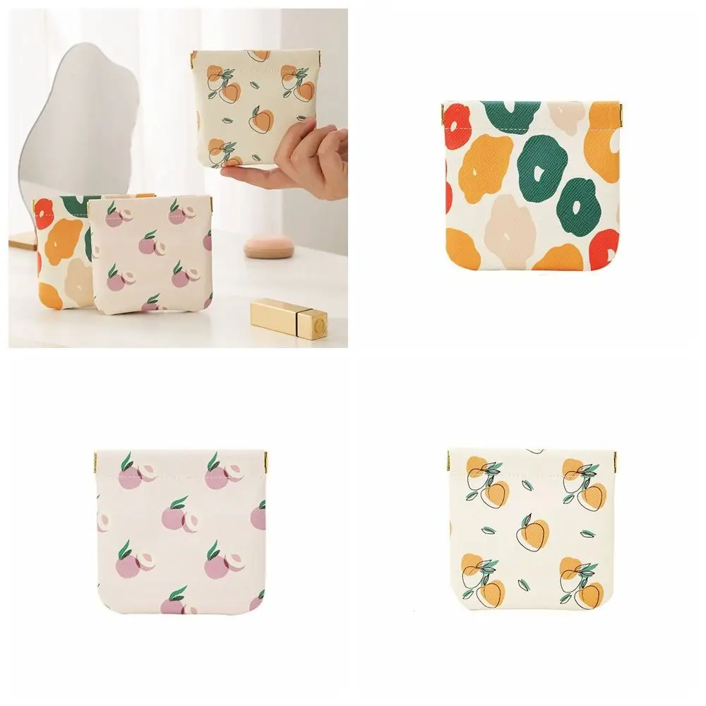 Mini bolsa de cosméticos de cuero Pu, bolsa de almacenamiento de lápiz labial de flores con estampado Simple, cierre automático, monedero cerrado para exteriores