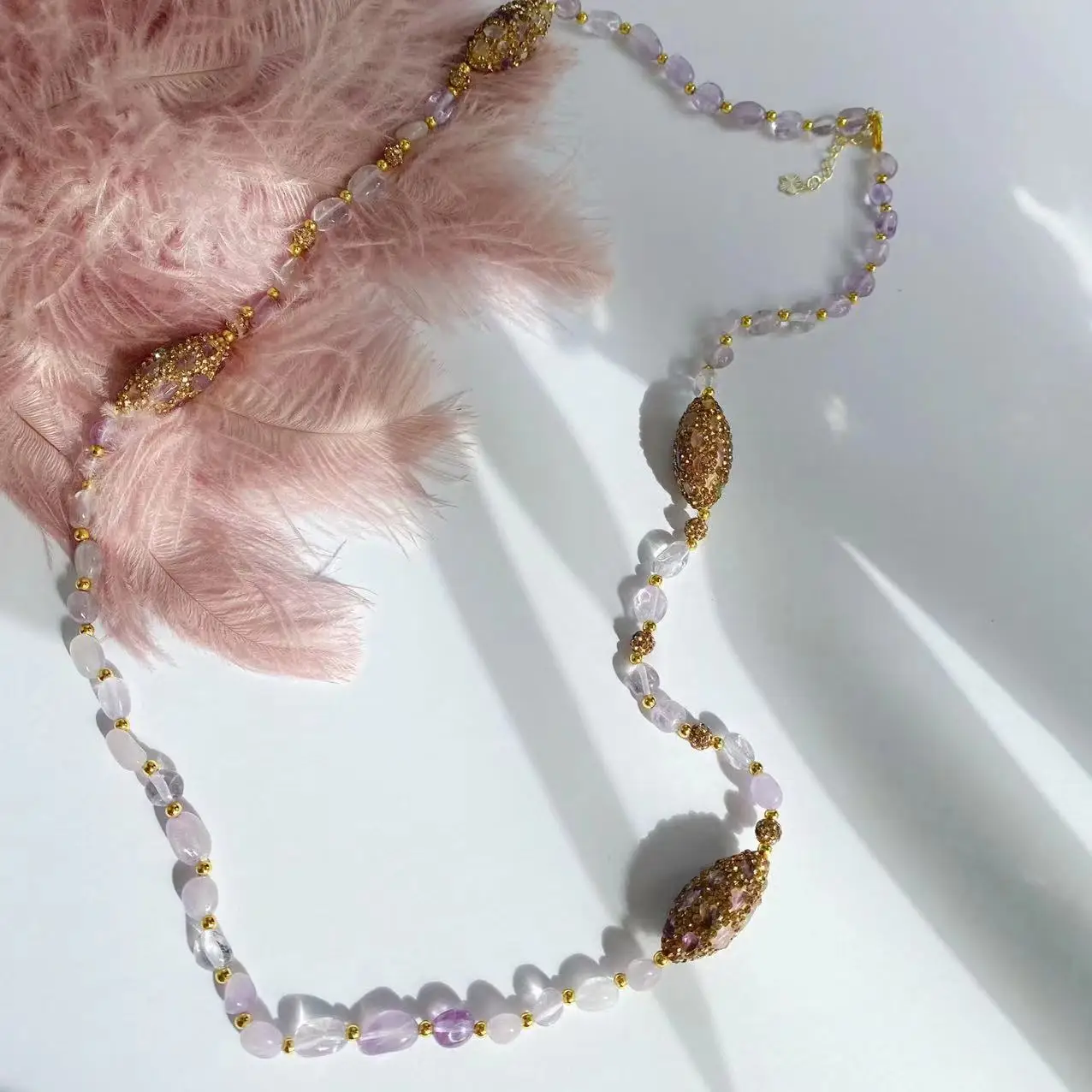 

Natural purple crystal women's design sense cold wind niche collarbone chain neck chain fashion trend versatile sweater chain