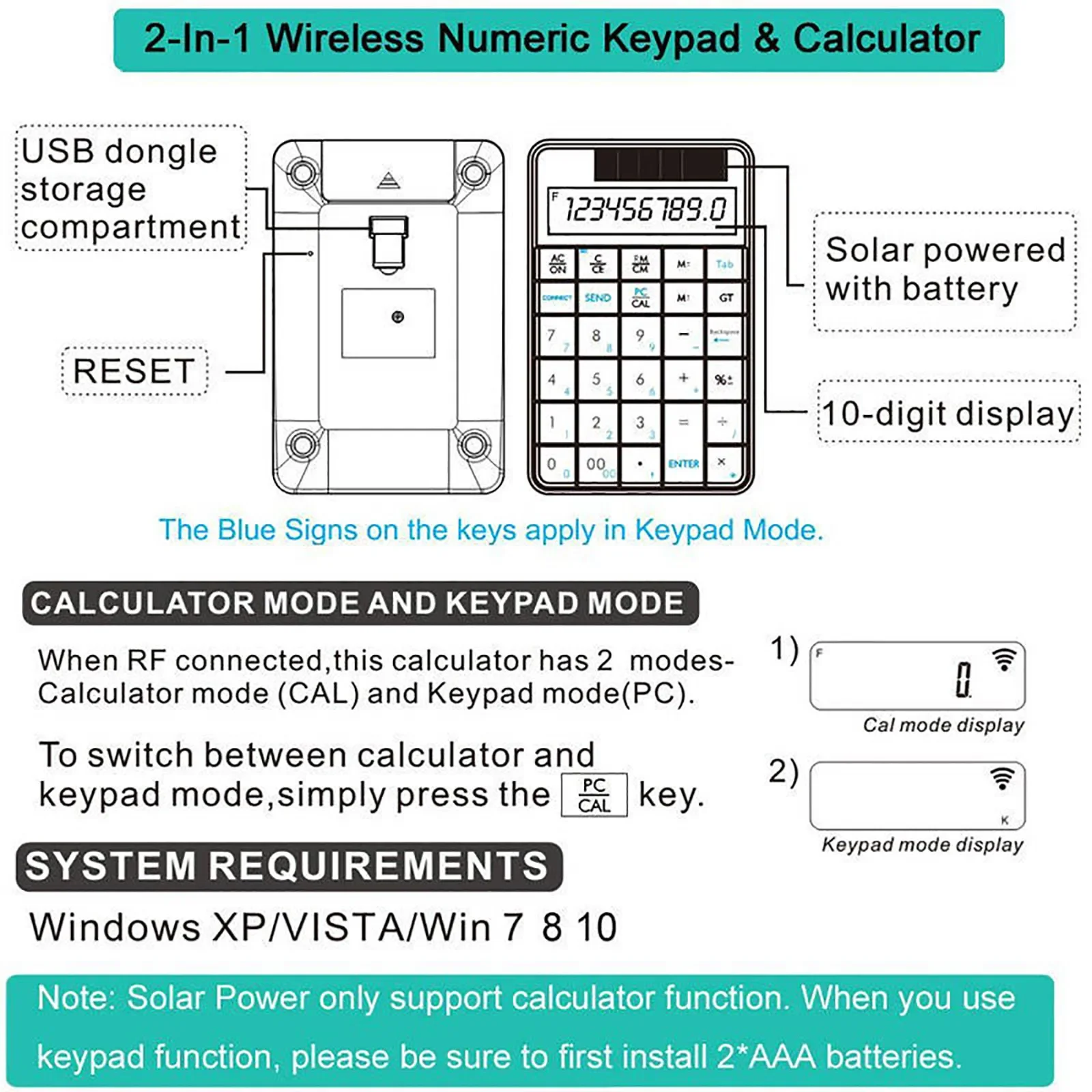 2.4G Wireless Keyboard Mini 2 In 1 Wireless USB Digital Keyboard with Calculator Display Keyboard Office Electronic Calculator