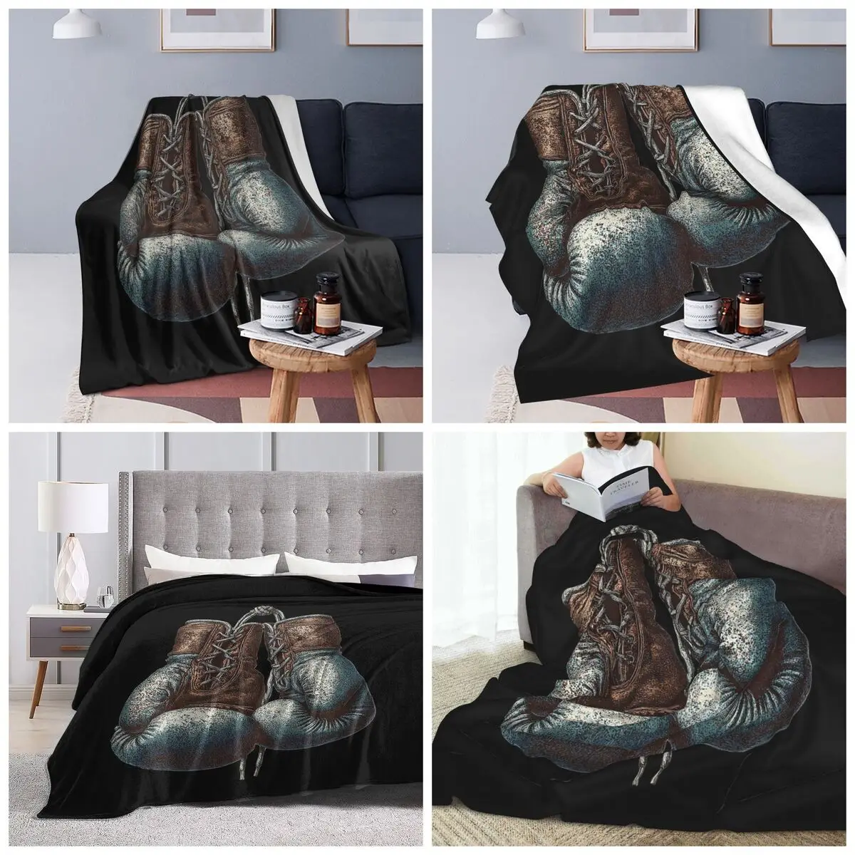 Boxing Kickboxing Boxing Gloves Blanket Soft Warm Flannel Throw Blanket Cover for Bed Travel Home Couch
