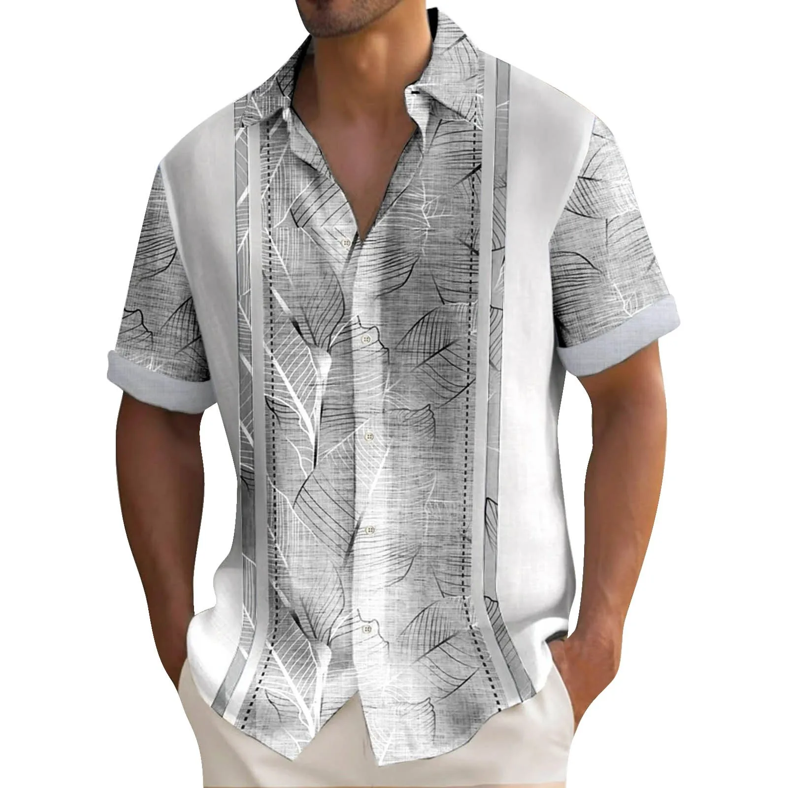 Camisas estampadas a rayas de verano para hombre, pantalón corto informal de manga abotonada, camisa hawaiana holgada, ropa de gran tamaño para hombre, camisa con solapa