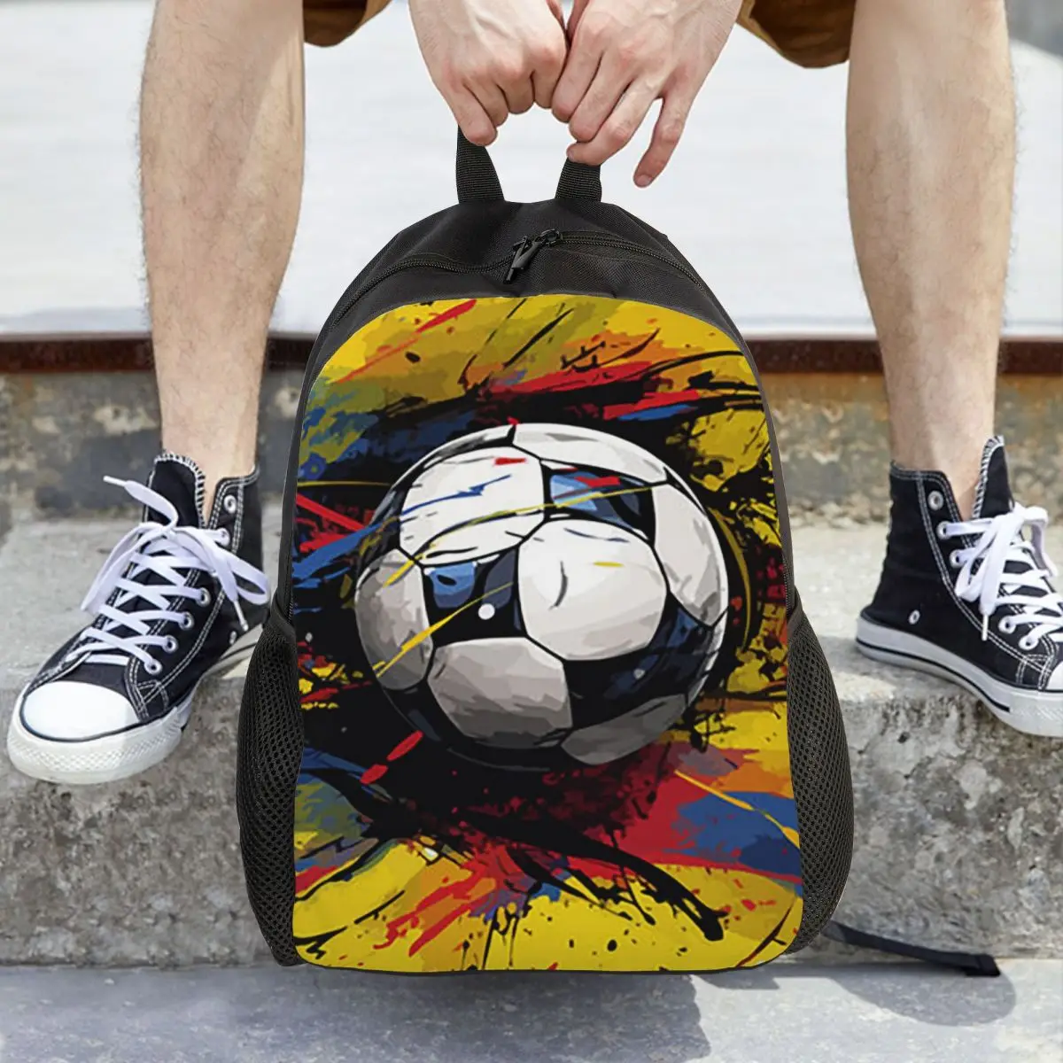 Graffiti Soccer Themed Backpack Daypack Large Capacity Children BookBag School Bag Shoulder Bags for Men Women
