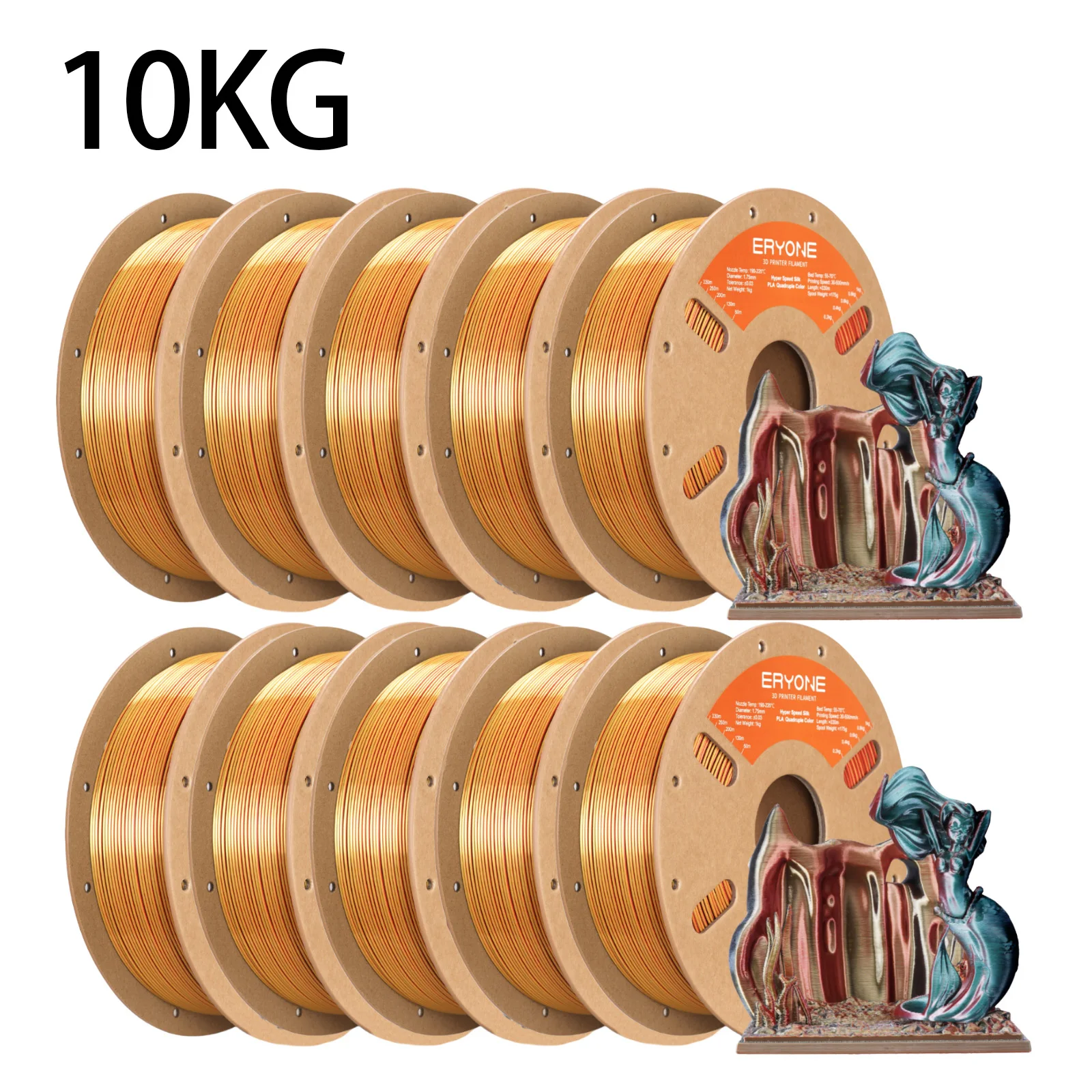 ERYONE 10KG Hyper Speed Zijdeachtige Vierkleurige PLA Filament 3D Printer 1.75mm +/- 0.03mm, Co-extrusie Filament PLA 1KG spoel