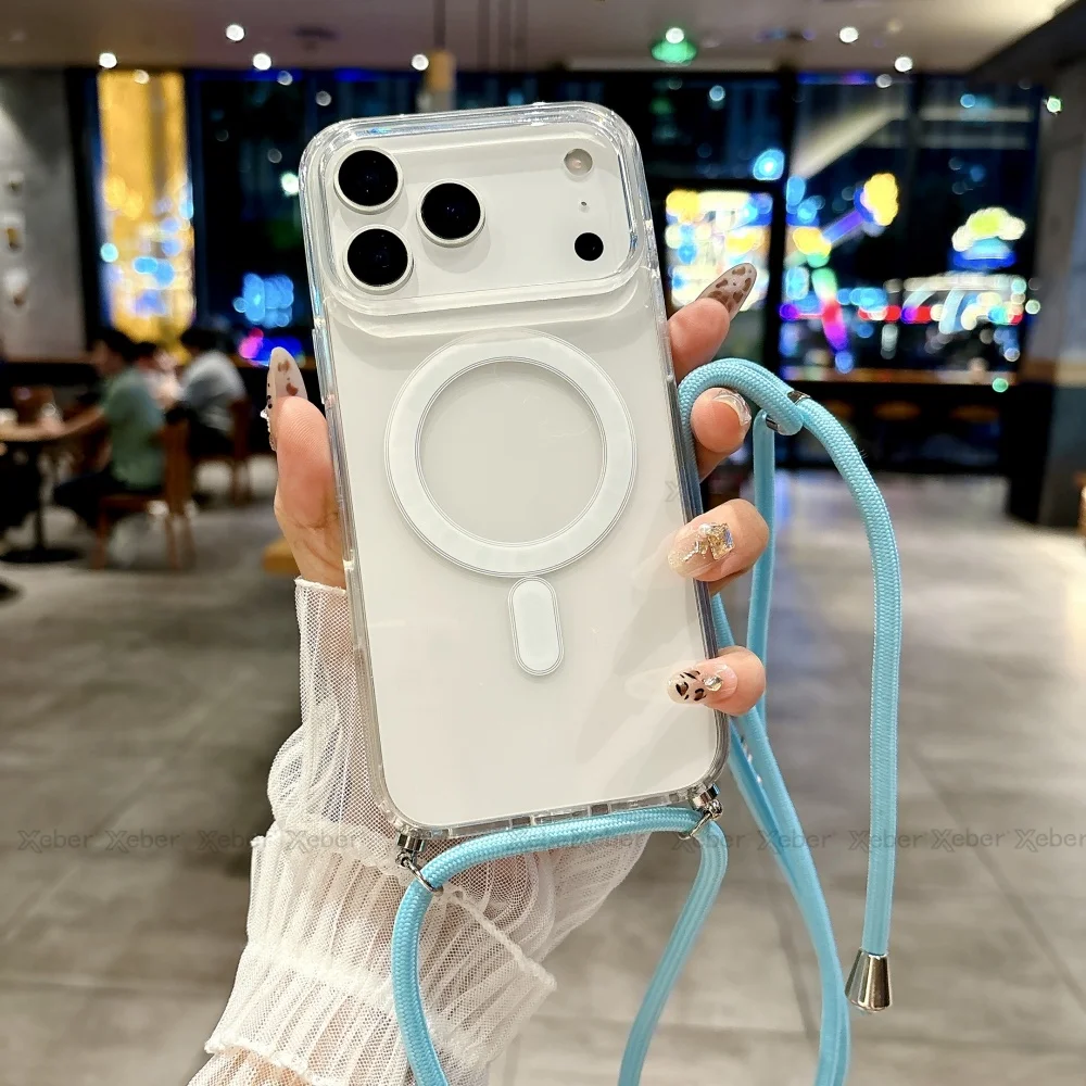 Umhängeband-Halskette mit durchsichtiger Hülle für iPhone 18 13 14 Plus 15 16 17 Pro Max, kompatibel mit Magsafe magnetischer kabelloser Ladehülle – Detail 12
