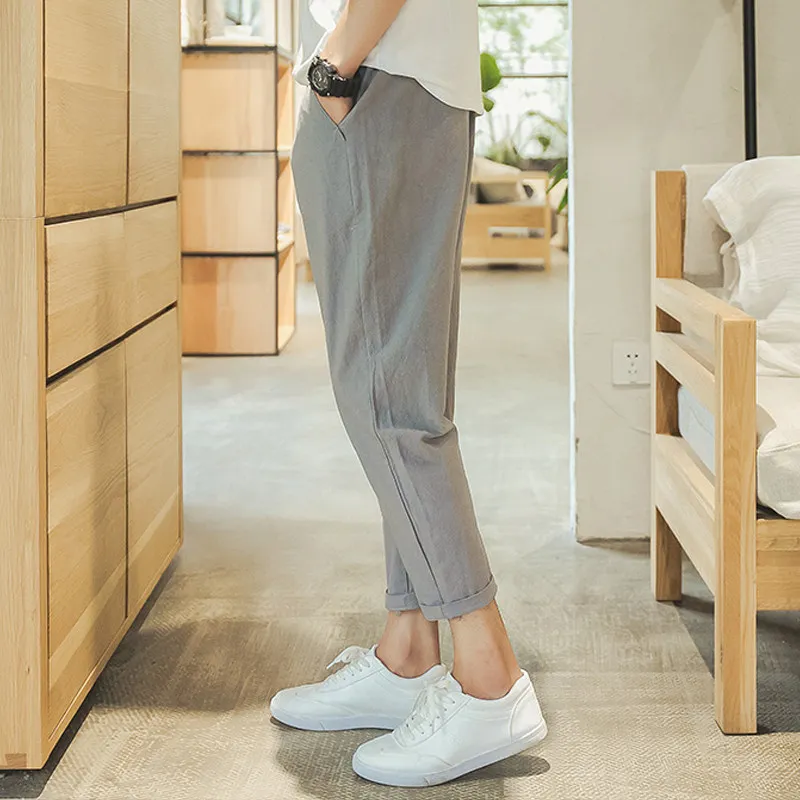 

Summer Men's Cotton Linen Loose Casual Pants Thin Small Foot Trend Nine Points Harlan Leisure Cotton 00% Cleanfit mid High W...