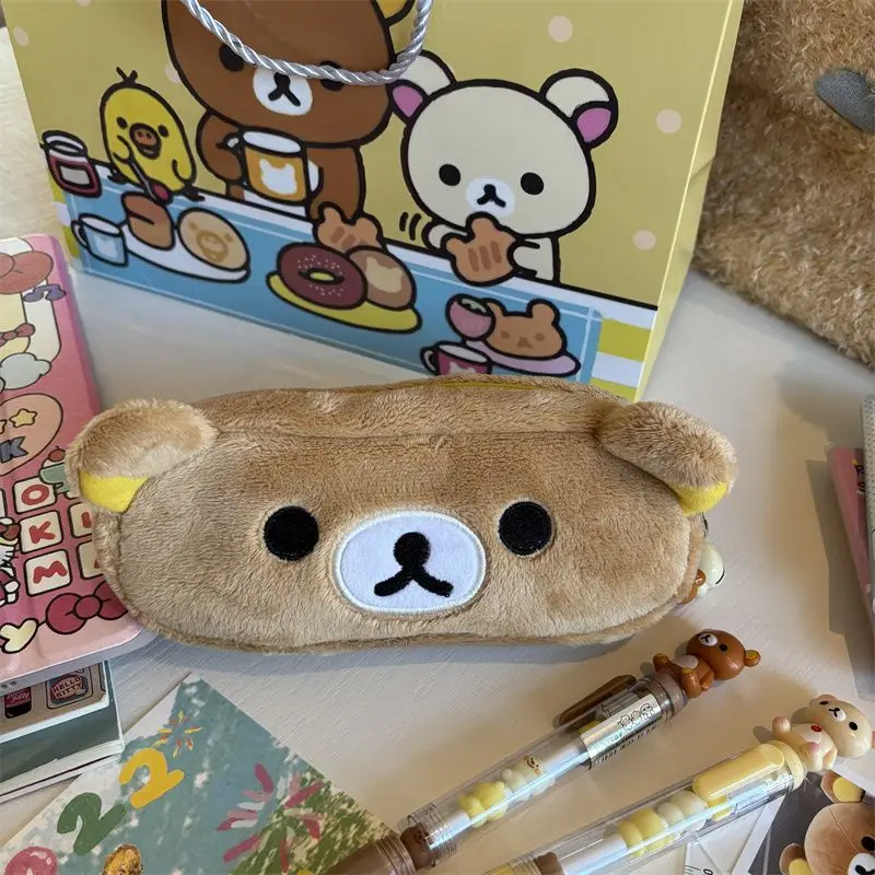 

Japanese cartoon cute retro rilakkuma plush doll large pen bag cosmetic bag pen stationery box