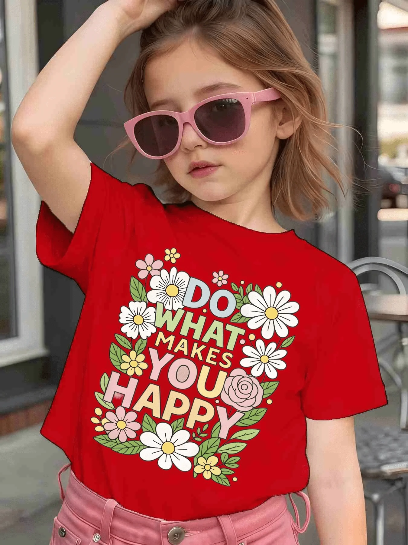 Daisy Slogan Kids T Shirt Floral Letter Pattern Tops Boys Girls Parent Child Matching Cotton Summer Children Daily Wear
