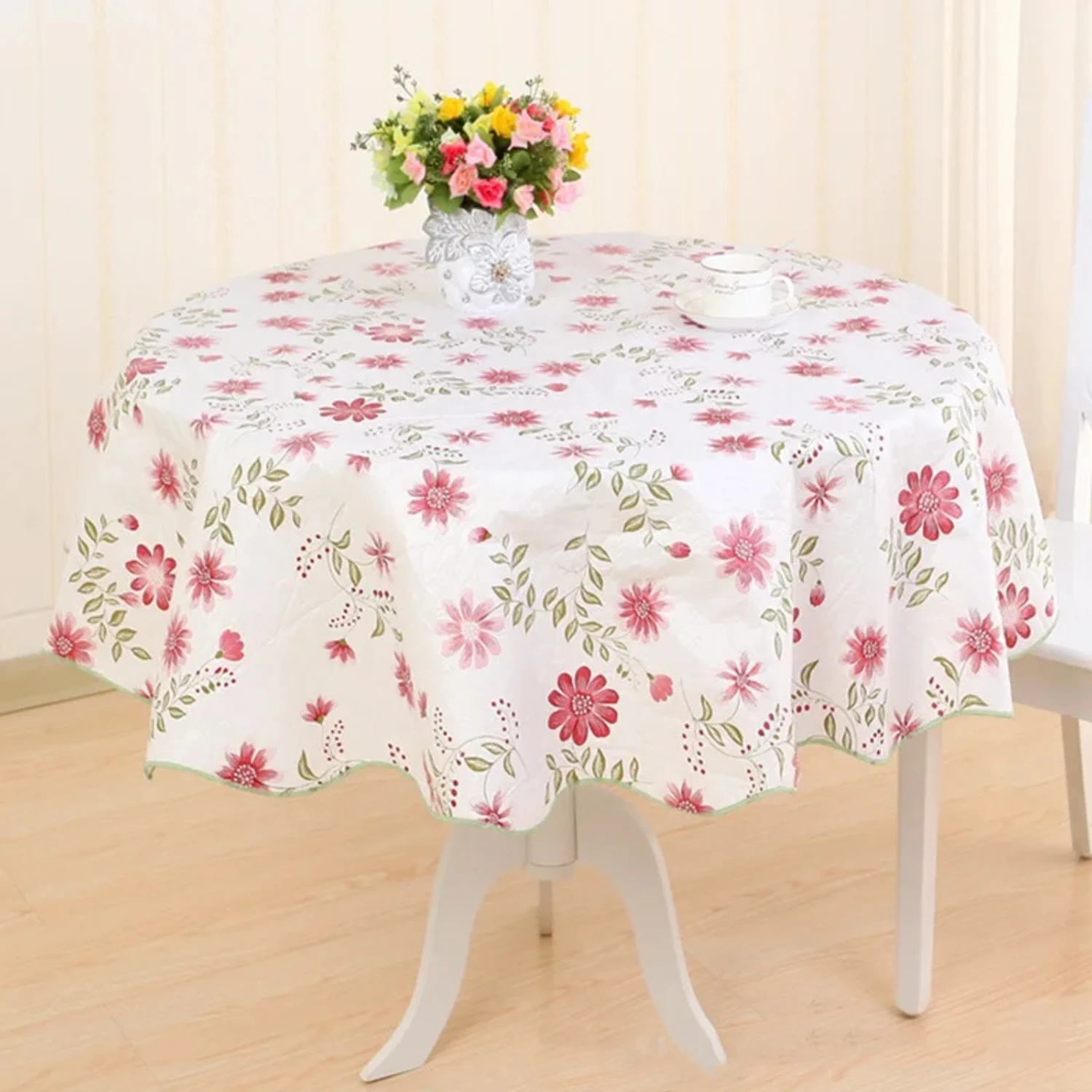 New Waterproof and oilproof PVC Round Table Cloth, ideal for 4/6 Seaters, 152/180cm in size. Year Dining Table Cover with beauti