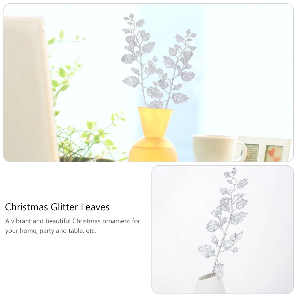 

10Pcs Glitter Powder Christmas Faux Leaves Artificial Pe Leaves Xmas Tree Decoration Holiday Party Flower Picks