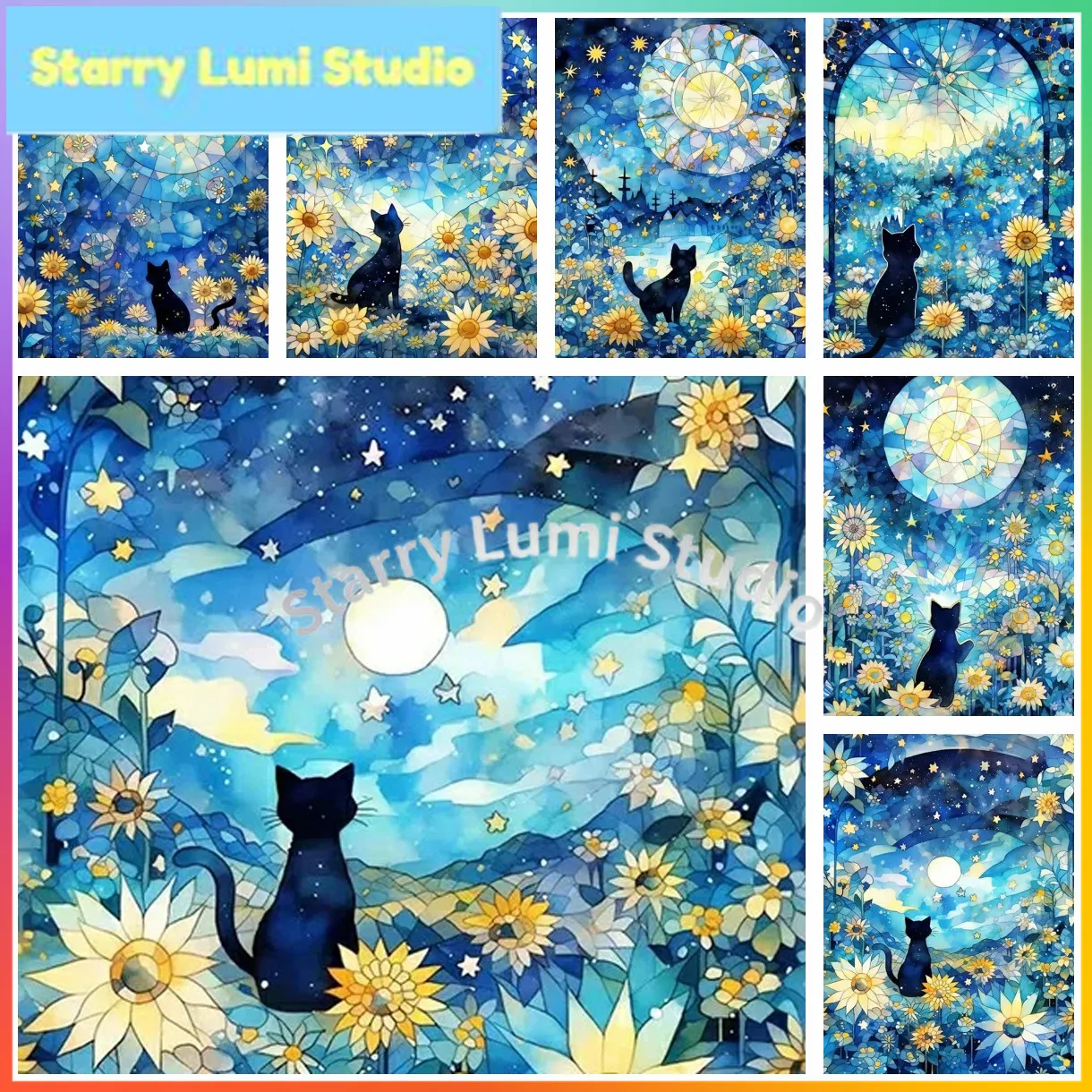 Kit de Pintura de Diamantes 5D con Diseño de Gato y Estrella, Bordado Mosaico, Punto de Cruz, Decoración Artificial para el Hogar, Arte DIY, Novedades, Regalo Artesanal