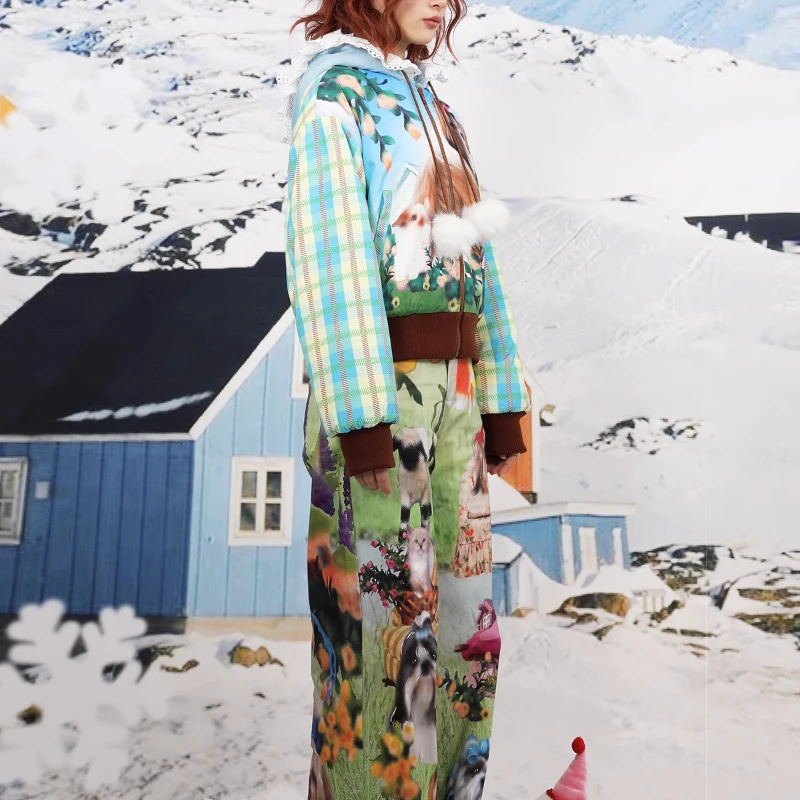 Autumn And Winter Warm Cotton Padded Jackets Cute Cartoon Print Versatile Sweet Short Hooded Jaquetas Girl's Jacket Fleece Coats