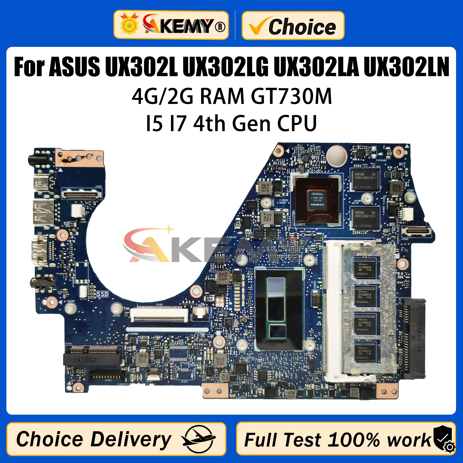 

Akemy UX302L Laptop Motherboard For ASUS UX302LG UX302LA UX302LN Mainboard With I5-4200U I7-4500U CPU GT730M 2G 4G RAM Test OK