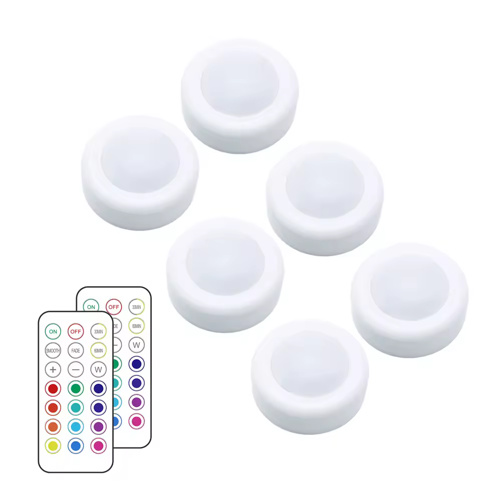 RGB RGBW LED Puck Light with Remote Night Lamp Dimmable Stick On Lights For Home Kitchen Wall Wardrobe Cabinet Closet