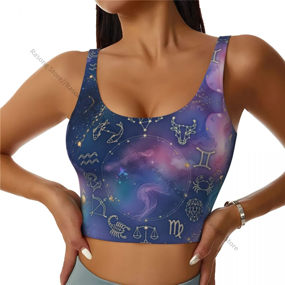 Yoga Vest Women Gym Sports Crop Tops Zodiac Aquarius Cosmic Background Streetwear Workout Breathable Tank Top Female