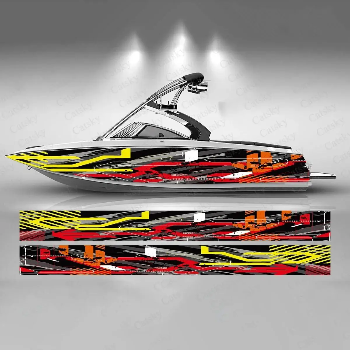Colorful Line Stripe Boat Sticker Fashion Custom Fish Boat-Sticker Vinyl Waterproof Boat Wrap Graphic Boat Wrap Decal 400x58cm