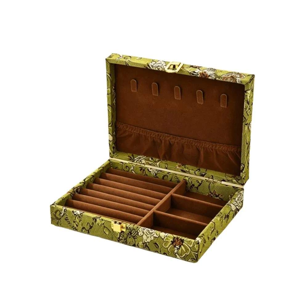 Retro Wooden Jewelry Box Floral Large Capacity Vintage Jewelry Case Embroidered Luxury Multi Compartment Jewelry Holder Bracelet