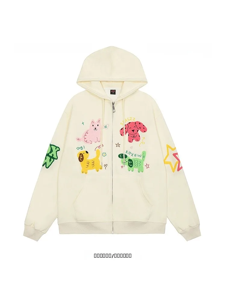 

Мужская зимняя толстовка-кардиган с капюшоном и вышивкой в стиле Better Future Trendy Pet, унисекс, для пар, в стиле Ins Sle