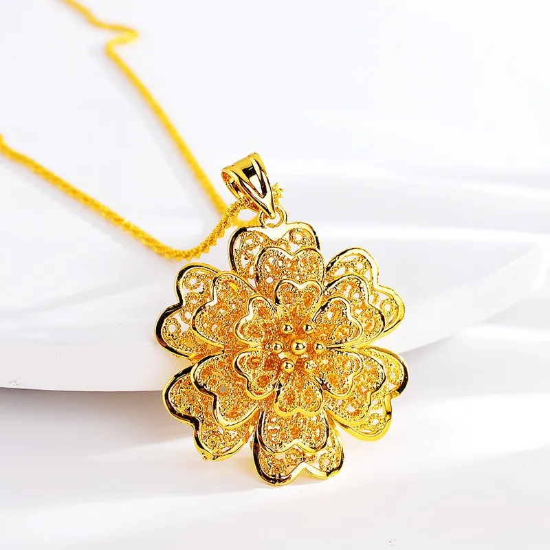 Noble AU999 gold necklace female pendant jewelry Japanese and Korean fashion 24K pure gold flower real gold clavicle necklace