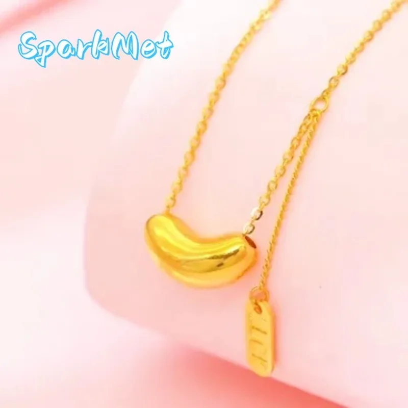 

Sparkmet New 9999 24K Real Gold Acacia Bean Necklace for Women's Clarbone Chain Simple Temperament Set Chain Gift for Girlfriend