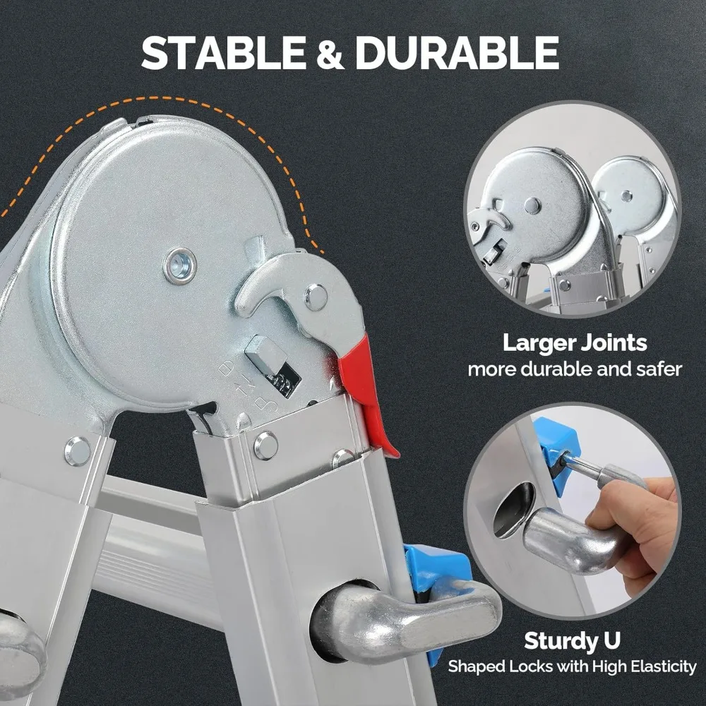 سلم تصغير ذو 6 خطوات - تصل إلى 22 قدمًا، قابل للطي متعدد المواضع، أرجل وعجلات واسعة، سعة 330 رطل، تمديد طويل المدى