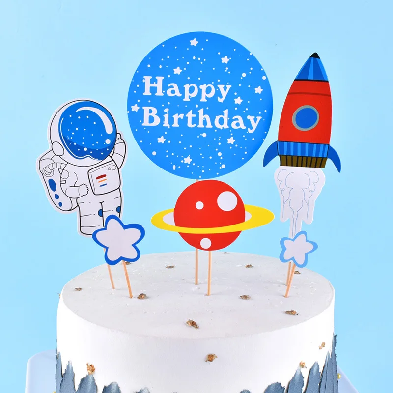 

Happy Birthday Cake Topper Outer Space Astronaut Theme Cake Decoration For Birthday Party Decorations Baby Shower Baking Supplie