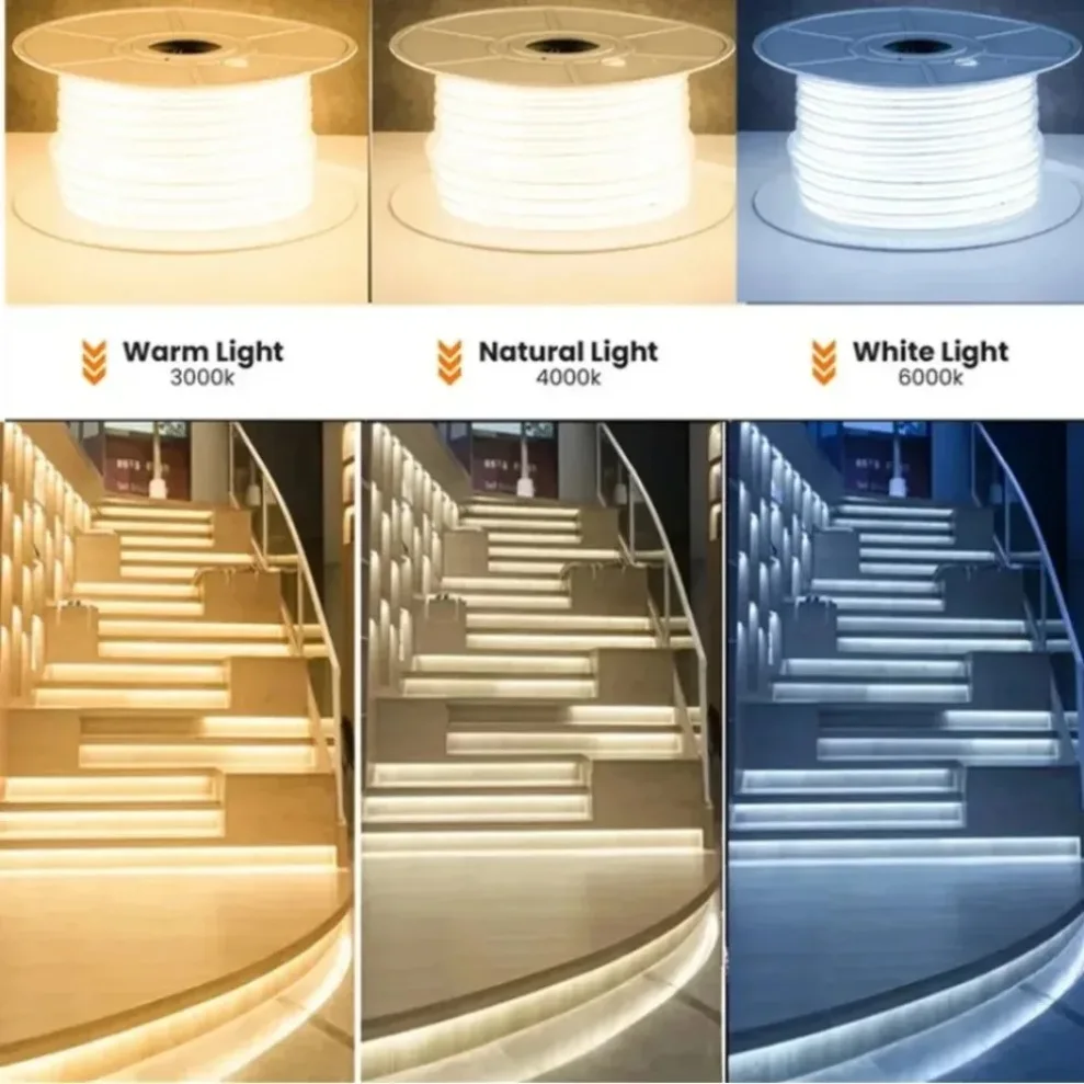 10mm Lens COB LED Strip 220V with IP65 Waterproof Silicone Tube EU plug Flexible Tape for Home Outdoor Garden Courtyard Lighting