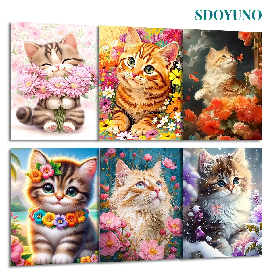 

SDOYUNO Painting By Numbers Draw For Adults Animals cat On Canvas hobby Color Markers Drawing Wall Art Picture Oil Art Crafts