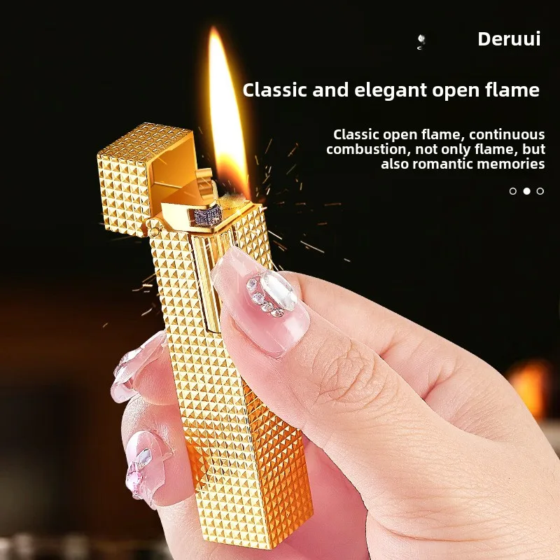 Derui Narrow Edition Mini Kerosene Lighter Metal Loud Voice Sideslip Grinding Wheel Ignition Smoking Accessories Gadgets For Men