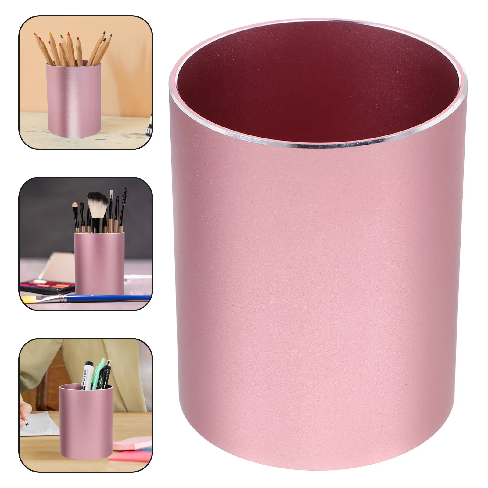 Aluminum Alloy Pen Holder Pencil Cup Small Trash Can Office Desk Accessories for Simple Hairbrush Organizer