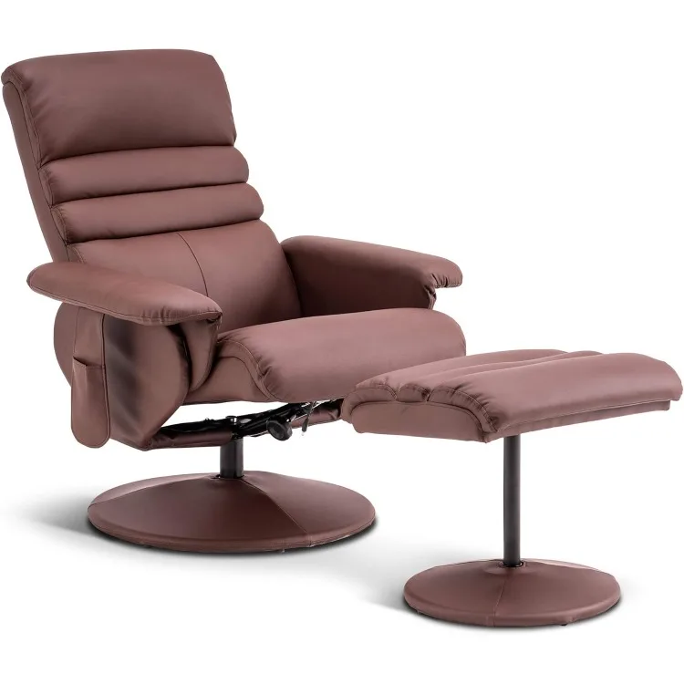 Recliner Chair with Ottoman, Swivel Living Room Chairs, Faux Leather Reclining Chair with Massage 7902 (Light Brown)