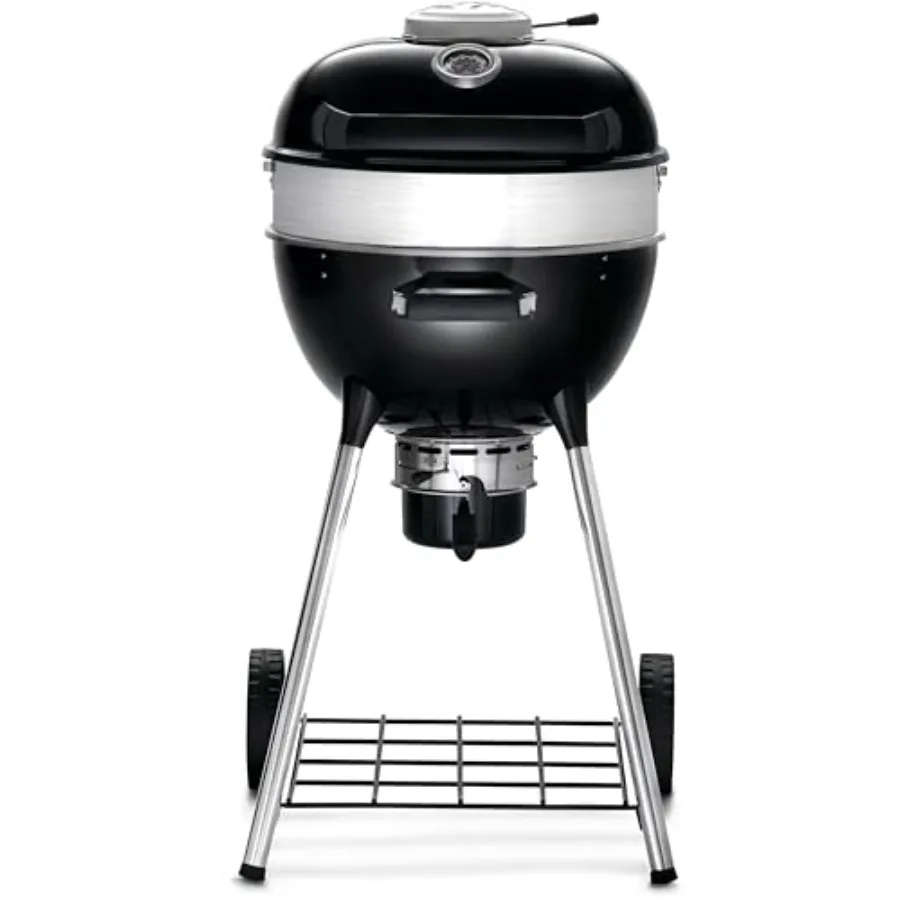 

PRO18 Compact Charcoal Kettle Grill Black PorcelainEnameled Lid and Bowl ChromePlated Cooking Grid