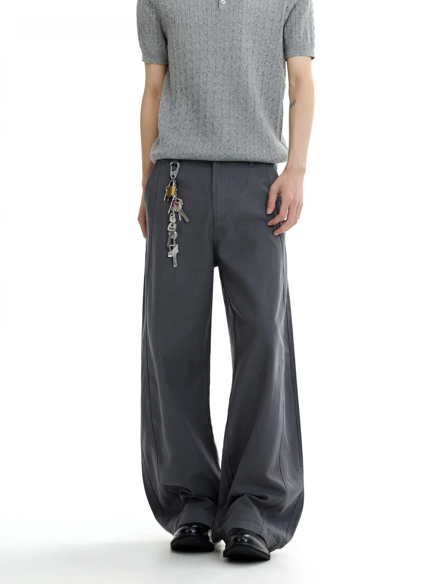 SDMADE Lyocell A-Line Wide Leg Pants Men's Loose Drapey Floor-Length Casual Trousers Spring Season Casual Cotton Blend