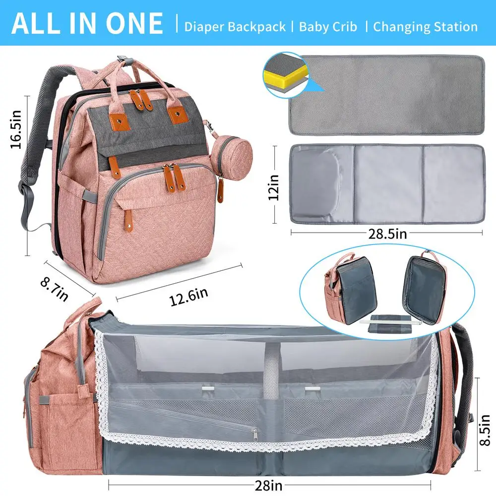 Multi-functional Mommy Bag With Changing Station Waterproof Outdoor Diaper Bag Backpack for Moms Dads With USB Charging Port