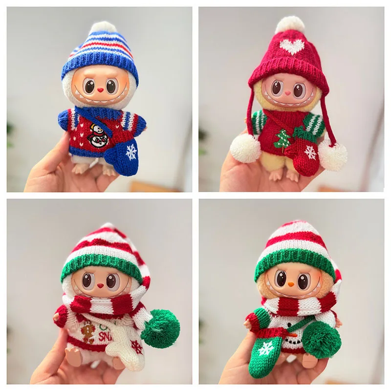 Clothes For 15/17cm Labubu Dolls New Year/Christmas Festival Outfits Sweaters With Snowman/Christmas Tree/ Heart Patterns