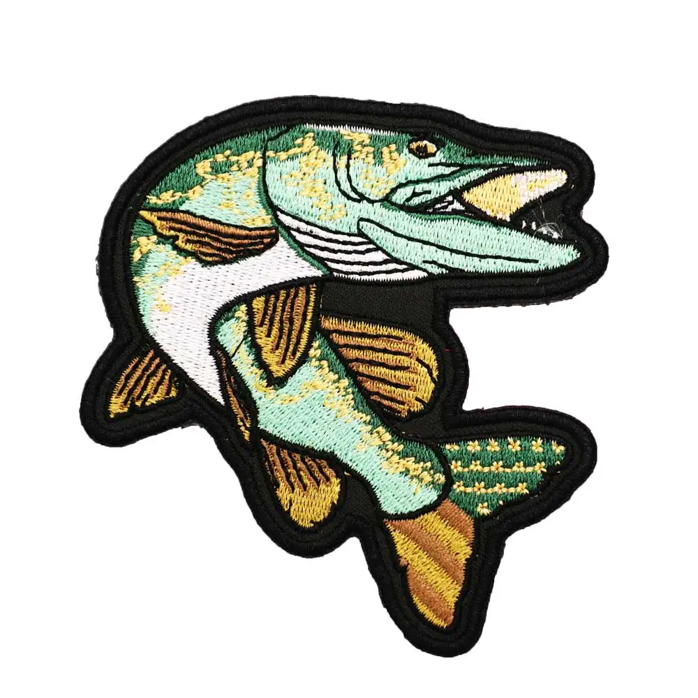 Northern pike Embroidered Patch Hook & Loop Sew on Embroidery Military Badge