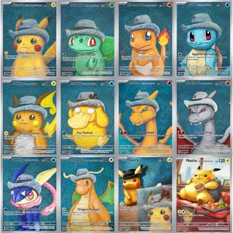 

New PTCG Van Gogh Pikachu Museum Pokemon Collaboration Bonus Ibujeni Turtle Skin Starry Sky DIY Kirby