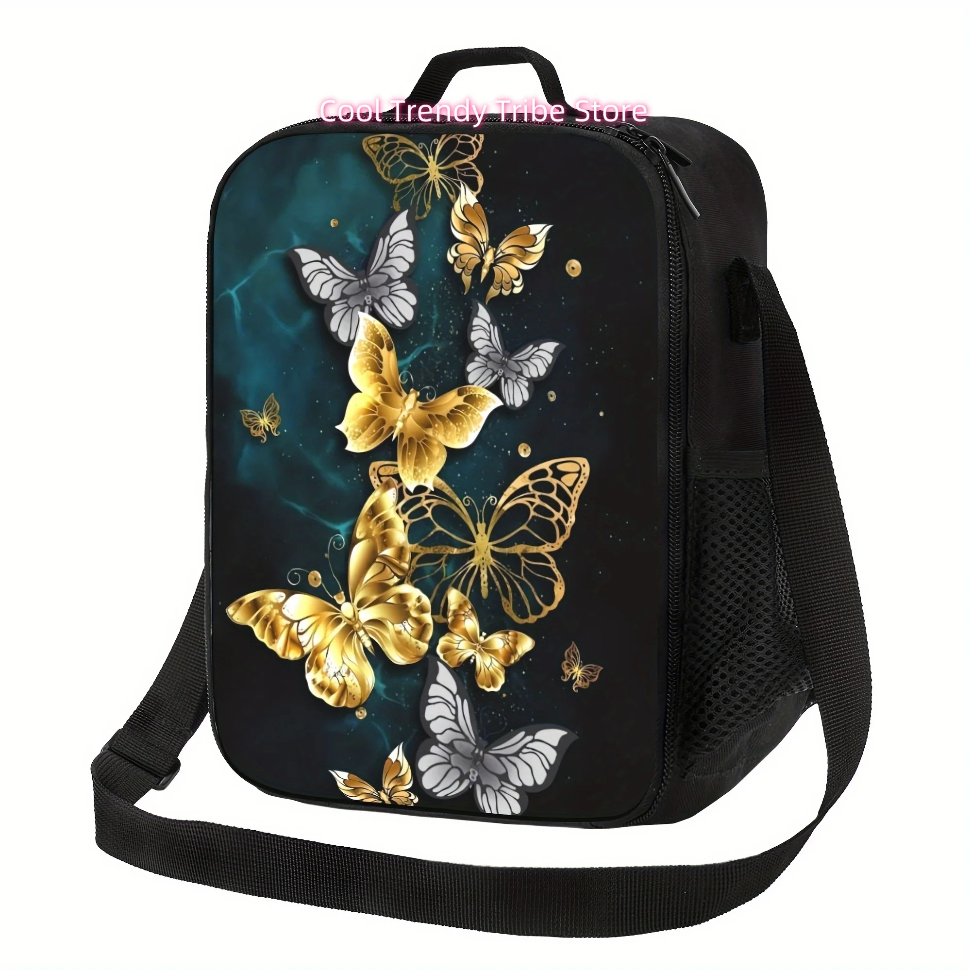 1pc Golden Butterfly Reusable Cooler Bag, Insulated Bag, Insulated Lunch Bag, for Camping Picnic Beach , Suitable for