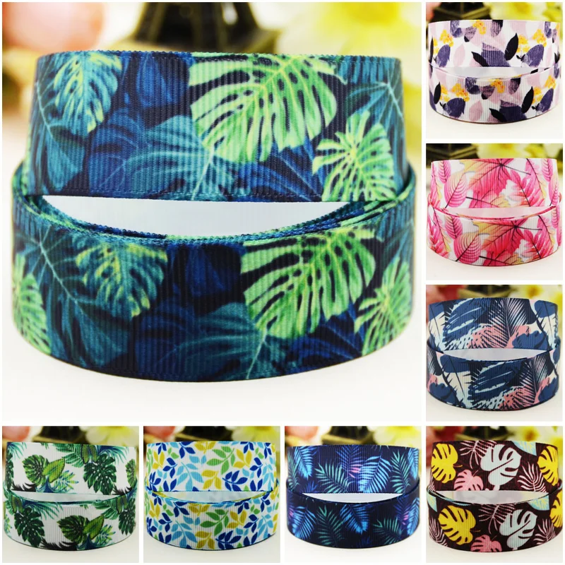 

22mm 25mm 38mm leaf printed Grosgrain Ribbon for DIY Hair Bows Merry Party Gift Decoration Material 10 Yards Ruban satin