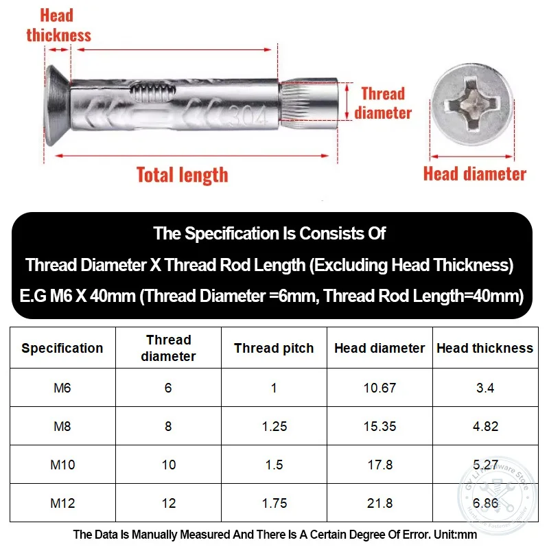 M6 M8 M10 M12 304 Stainless Steel Countersunk Phillips Sleeve Anchor Internal Expansion Bolt For Window Door Frame Masonry Fixin