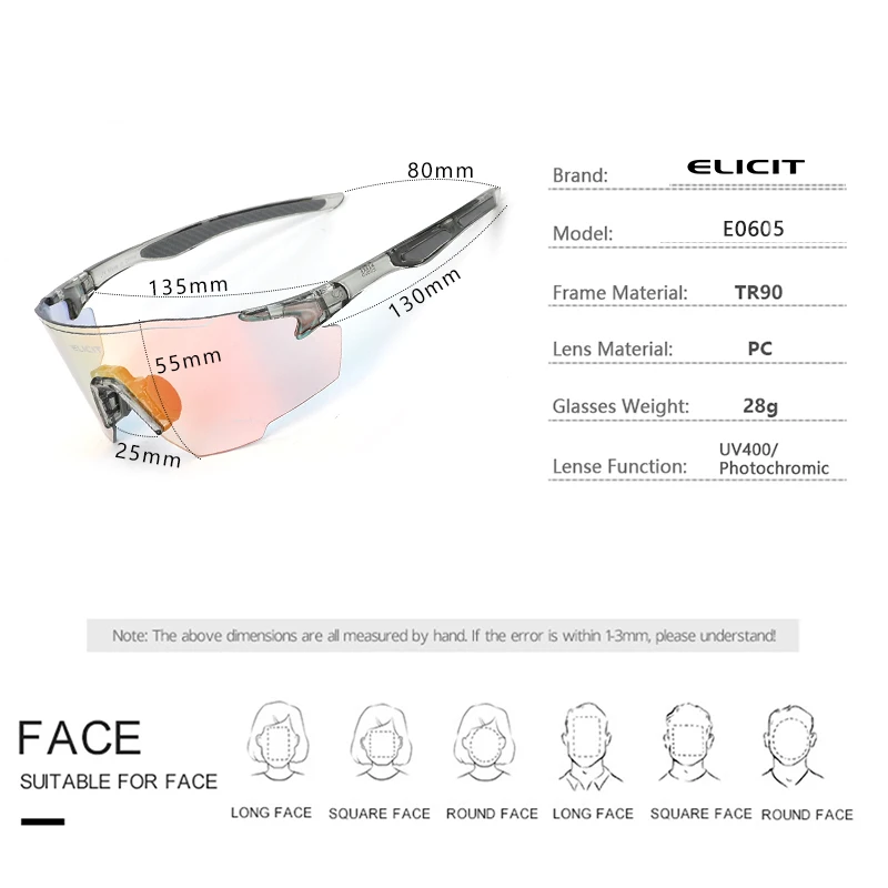 ELICIT color changing Cycling Glasses for Men , Sunglasses, Glasses, Sports, MTB, Outdoor Glasses, Bicycle, Riding,UV400